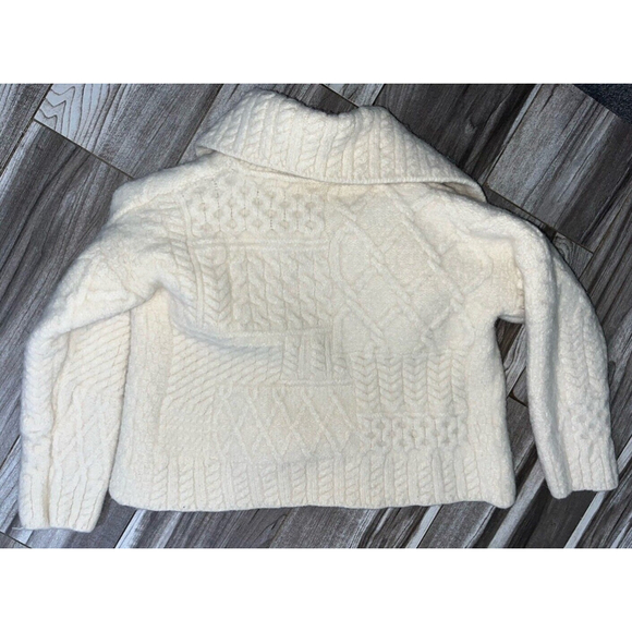 Carraig Donn Irish Wool Fisherman Cream Sweater Cardigan Kids Size M Cable Knit - Picture 2 of 10